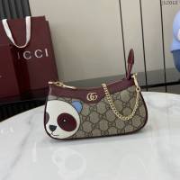 Gucci專櫃古馳最新款原廠皮飾熊貓細節GG迷你手袋貓咪鏈條包 jh2018型號：818763