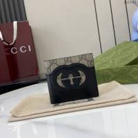 Gucci專櫃古馳最新款飾鏤空互扣式雙G錢包男士短夾錢包 jh2105型號：701420