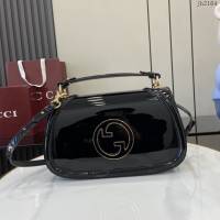 Gucci專櫃古馳最新款Blondie系列全新手袋安可拉黑色漆皮女士肩背包 jh2164型號：815719