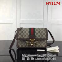 GUCCI古馳原單 新款高仿GUCCI新款專櫃品質原單貨實物實拍524356 啡pvc啡皮單肩斜挎包 HY1174