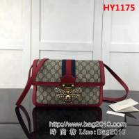 GUCCI古馳原單 新款高仿GUCCI新款專櫃品質原單貨實物實拍524356 啡pvc紅皮單肩斜挎包 HY1175