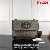 GUCCI古馳原單 新款專櫃品質原單貨實物實拍495654 啡pvc啡皮高仿郵差包 HY1206