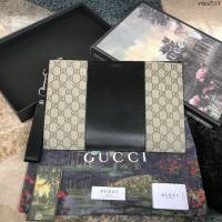 Gucci新款包包 古馳Supreme高級PVC牛皮手包 Gucci男士手拿包 495017  ydg3119