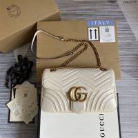 Gucci新款白色原廠皮包包 古馳GG Marmont系列女包 Gucci鏈條單肩斜挎包 443496  ydg3155