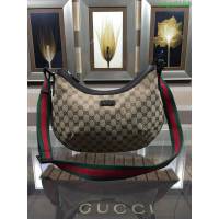 GUCCI 古馳女包 新款 181092 女士經典時尚雙G布配皮 單肩斜挎包 休閒包 古奇月亮包