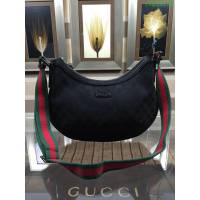 GUCCI 古馳女包 新款 181092 女士經典時尚雙G布配皮 單肩斜挎包 休閒包 古奇月亮包