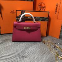 Hermes女包 愛馬仕kelly2代 Epsom金銀扣 全手縫 Hermes新款Mini kelly女包  am1795