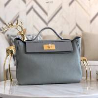 Hermes包包 愛馬仕Hermes Kelly2424 亞麻藍 togo小牛皮 半手工制 Hermes休閒女款手提包  am1923