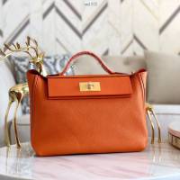 Hermes包包 愛馬仕Hermes Kelly2424 橙色/金扣 togo小牛皮 半手工制 Hermes休閒女款手提包  am1925