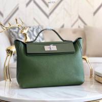 Hermes包包 愛馬仕Hermes Kelly2424 叢林綠 銀扣togo小牛皮 半手工制 Hermes休閒女款手提包  am1929