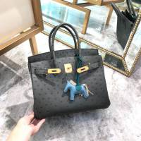 Hermes女包 愛馬仕Birkin30cm Hermes鉑金包 進口k級鴕鳥皮 手工蠟線縫製 Hermes鴕鳥皮手提女包  am1985