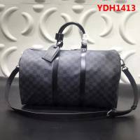 路易威登LV頂級原單經典款KEEPALL 旅行袋 M41418 黑格皮旅行袋枕頭包 YDH1413
