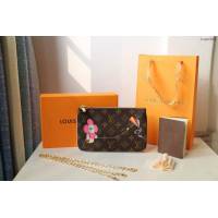 lv錢包 POCHETTE DOUBLE ZIP鏈條錢夾 M67561 太陽花 粉  lvqb1009