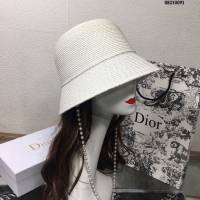 Dior女士帽子 迪奧軟草草編草帽盆帽漁夫帽 Dior帶鑽帶珍珠鏈條禮帽  mm1097