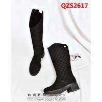 GUCCI古馳 專櫃最新款 經典印花 黑色反毛皮高筒靴 QZS2617