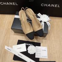 Chanel專櫃經典款女士涼鞋 香奈兒時尚sling back涼鞋平跟鞋6.5cm中跟鞋 dx2547