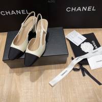 Chanel專櫃經典款女士涼鞋 香奈兒時尚sling back涼鞋平跟鞋6.5cm中跟鞋 dx2551