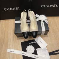 Chanel專櫃經典款女士涼鞋 香奈兒時尚sling back涼鞋平跟鞋6.5cm中跟鞋 dx2566