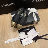Chanel專櫃經典款女士拼色涼鞋 香奈兒時尚slingback拼色涼鞋平跟鞋中跟鞋 dx2575