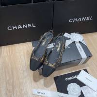 Chanel專櫃經典款女士拼色涼鞋 香奈兒時尚slingback拼色涼鞋平跟鞋中跟鞋 dx2577