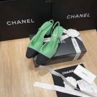 Chanel專櫃經典款女士拼色涼鞋 香奈兒時尚slingback拼色涼鞋平跟鞋中跟鞋 dx2584