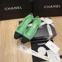 Chanel專櫃經典款女士拼色涼鞋 香奈兒時尚slingback拼色涼鞋平跟鞋中跟鞋 dx2585