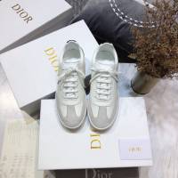 Dior明星同款平底圓頭運動鞋 迪奧2021春夏最新情侶款系帶休閒小白鞋 CD字母logo小蜜蜂印花拼色德訓鞋 dx3506