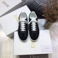 Dior明星同款平底圓頭運動鞋 迪奧2021春夏最新情侶款系帶休閒小白鞋 CD字母logo小蜜蜂印花拼色德訓鞋 dx3512
