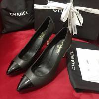 Chanel女鞋 香奈兒小香風 雙C logo色彩拼接 Chanel氣質高跟皮鞋  naq1246