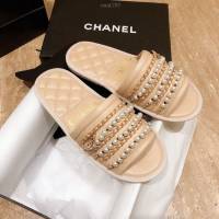 Chanel女鞋 香奈兒2020新款珍珠鏈條拖鞋  naq1293