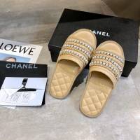 Chanel女鞋 香奈兒專櫃同步春夏季新款 珍珠鏈條雙c裝飾涼拖鞋  naq1299