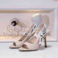 DIOR女鞋 迪奧2021專櫃新款網布露跟旅行袋 Dior字母織帶魚嘴高跟涼鞋  naq1458