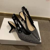 DIOR女鞋 迪奧2021專櫃新款J’ADIOR織帶尖頭涼鞋 Dior水鑽露跟涼鞋  naq1517