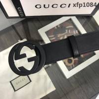 GUCCI古馳 官方經典款 正品規格 原單品質 對版定制皮料 復古烤漆雙G亞黑扣 男士皮帶  xfp1084