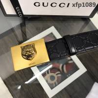 GUCCI古馳 官網新款 正品規格 原單品質 頭層小牛皮壓花 對版尖尾 復古老虎板扣 男士皮帶  xfp1089