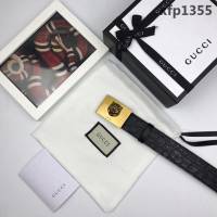 GUCCI古馳 官網新款 正品規格 原單品質 定制頭層自然鱷魚紋 復古老虎板扣 男士皮帶  xfp1355