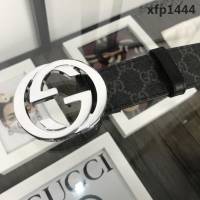 GUCCI古馳 官網經典款 原單品質 專櫃PVC提花面料 頭層黑色皮底 雙G拋光亮面扣 男士皮帶  xfp1444