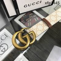 GUCCI古馳 官網經典款 原單品質 專櫃PVC新花色 米白提花面料 原單復古GG古金扣 男士皮帶  xfp1445