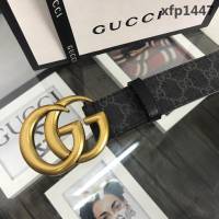 GUCCI古馳 官網經典款 原單品質 專櫃PVC提花面料 頭層黑色皮底 原單復古金GG扣 男士皮帶  xfp1447