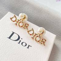 Dior飾品 迪奧經典熱銷款彩鑽字母大小珠耳釘耳環  zgd1295