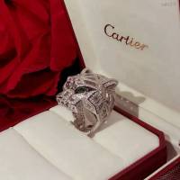 Cartier飾品 卡地亞純銀 情侶鏤空滿鑽豹頭戒 情侶款  zgk1235