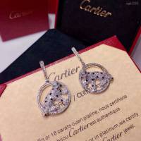 Cartier飾品 卡地亞豹子鑲鑽耳環 925純銀針 圓形耳釘 鑲鑽奢華耳吊  zgk1255