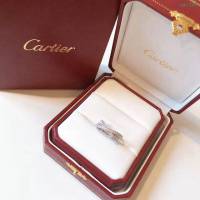 Cartier飾品 卡地亞窄版 三排鑽交叉戒指 s925純銀 鉑金色女戒指  zgk1286
