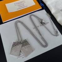 Louis Vuitton新款飾品 路易威登雙牌項鏈 LV銀色雙牌粗鏈條項鏈  zglv2120