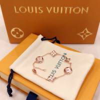 Louis Vuitton純銀飾品 路易威登限定天然白母貝五花手鏈 LV四葉草玫瑰金可調節手鏈  zglv2173