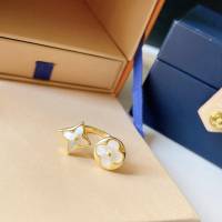 Louis Vuitton純銀飾品 路易威登雙花白貝戒指 LV女士金色開口戒指  zglv2202