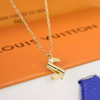 Louis Vuitton新款飾品 路易威登字母鎖骨鏈項鏈 LV簡約字母金色可調節鎖骨鏈  zglv2246