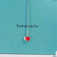 Tiffany純銀飾品 蒂芙尼女士專櫃爆款925純銀櫻花粉藍色雙心琺瑯項鏈  zgt1624