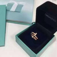 Tiffany純銀飾品 蒂芙尼女士專櫃爆款玫瑰金開口雙層T字系列戒指  zgt1625