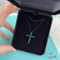 Tiffany飾品 蒂芙尼女士專櫃爆款925大號綠松石十字架項鏈  zgt1639